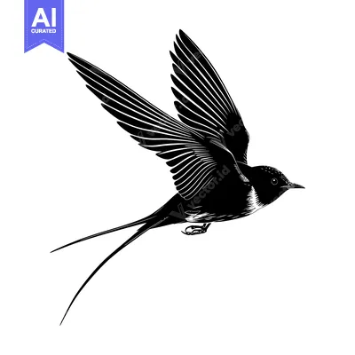Aset desain premium: Black and White Silhouette of a Swallow in Flight