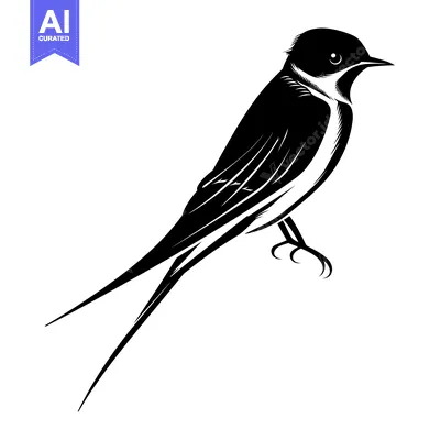 Aset premium populer: Black and White Silhouette of a Swallow Bird in Flight
