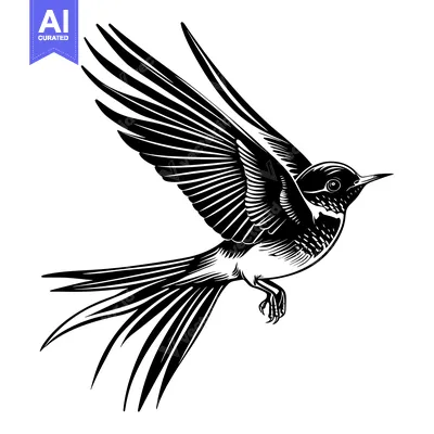 Popular premium asset: A Black and White Illustration of a Bird in Flight