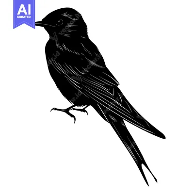 Aset premium populer: Black and White Silhouette of a Bird with Spread Wings