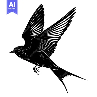 Aset premium populer: Black and White Silhouette of a Swallow in Flight