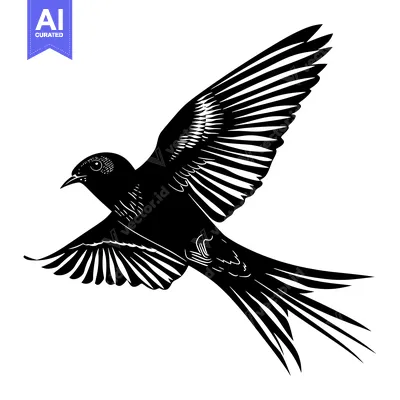 Aset desain premium: Black and White Silhouette of a Bird in Flight