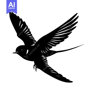 Aset desain premium: Black and White Silhouette of a Swallow in Flight