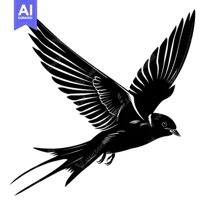 Aset desain premium: Black and White Silhouette of a Swallow in Flight