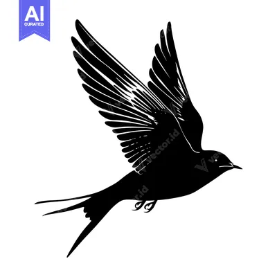 Aset desain premium: Black Silhouette of a Bird in Flight