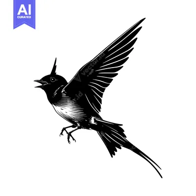 Aset desain premium: Black and White Illustration of a Swallow in Flight