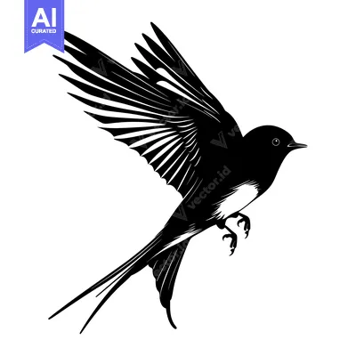 Black and white silhouette of a bird with spread wings in flight