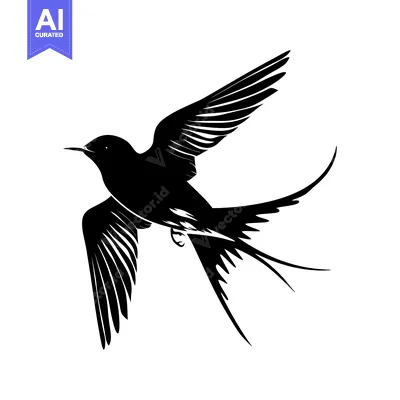 Aset premium populer: Black and White Silhouette of a Swallow in Flight