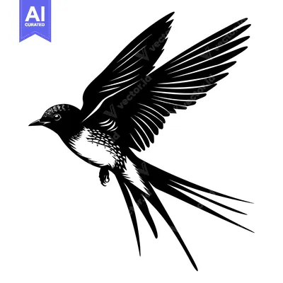 Aset desain premium: Black and White Illustration of a Swallow in Flight