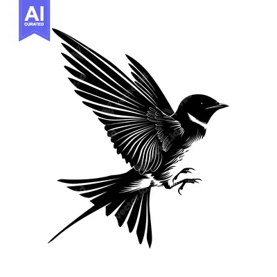 Aset premium populer: Black and White Silhouette of a Swallow in Flight
