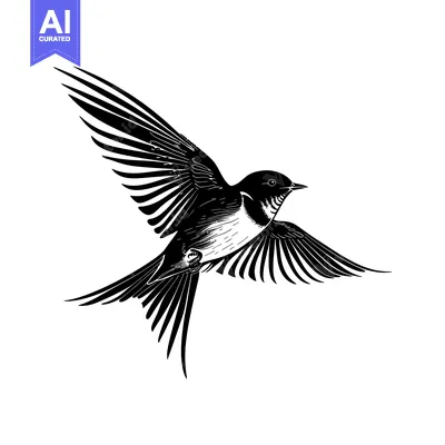 Aset premium populer: Black and White Illustration of a Swallow in Flight