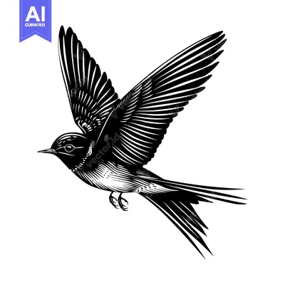 Aset premium populer: Black and White Illustration of a Swallow in Flight