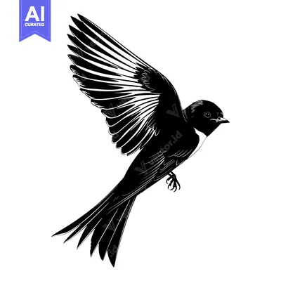 Aset desain premium: Black and White Silhouette of a Bird in Flight