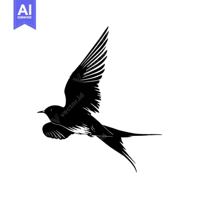 Premium design asset: Black and white silhouette of a bird in flight