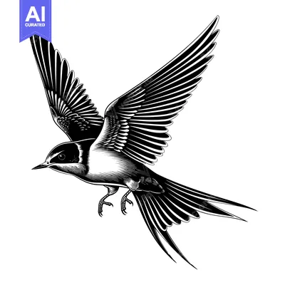 Aset premium populer: Black and White Illustration of a Bird in Flight with Spread Wings