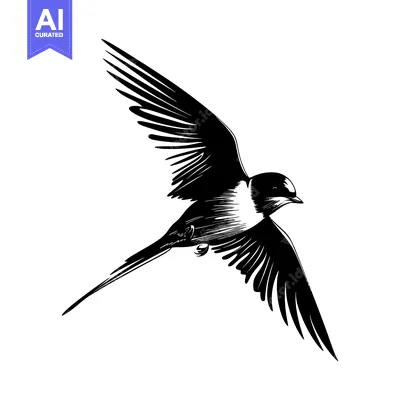 Aset premium populer: Black and White Line Art Illustration of a Swallow Bird in Flight