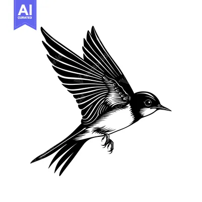 Aset desain premium: Black and White Illustration of a Bird in Flight