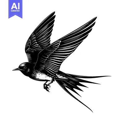 Premium design asset: A Black and White Silhouette of a Swallow in Flight