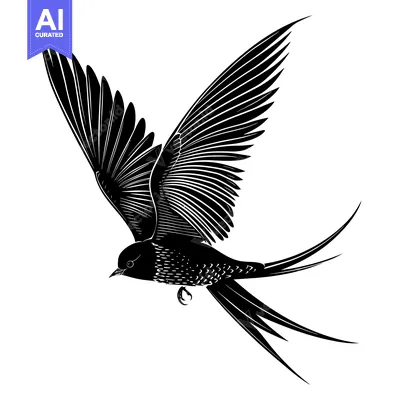 Aset premium populer: Black and White Silhouette of a Swallow in Flight