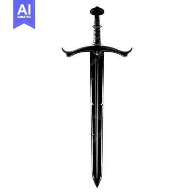 Aset desain premium: A Black and White Illustration of a Single Sword
