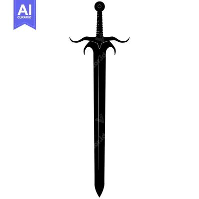 Premium design asset: Black and White Silhouette of a Sword with a Curved Guard