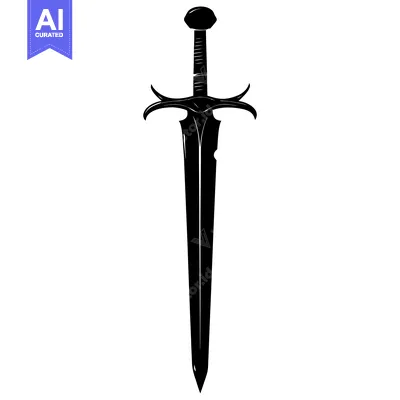 Aset desain premium: Black and White Silhouette of a Medieval Sword