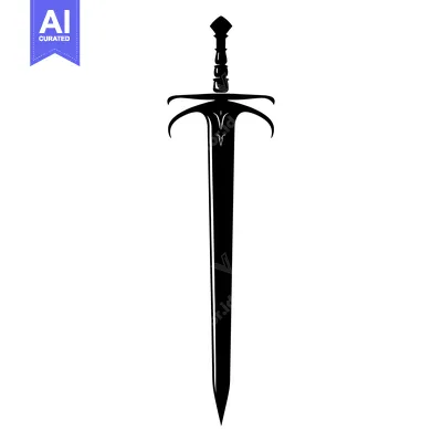 Download Black and white silhouette of a sword with a detailed hilt Vector Graphic