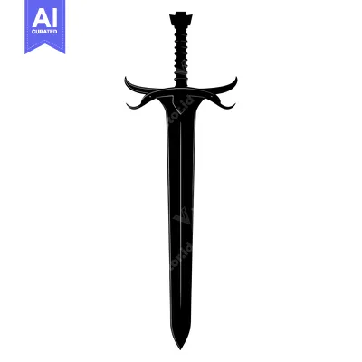 Premium design asset: A Black and White Silhouette of a Sword with a Detailed Handle