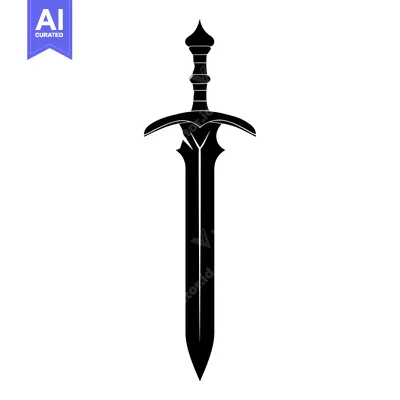 Aset desain premium: Black and White Silhouette of a Fantasy Sword