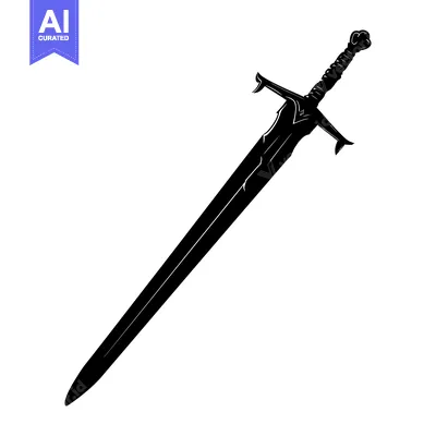 Premium design asset: Black and White Silhouette of a Sword with a Detailed Hilt
