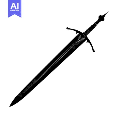 Aset desain premium: Black and White Silhouette of a Medieval Sword
