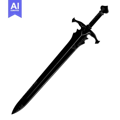 Aset desain premium: A Black Silhouette of a Medieval Sword with a Pointed Tip