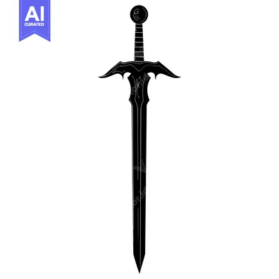 Aset desain premium: A Black and White Silhouette of a Fantasy Sword