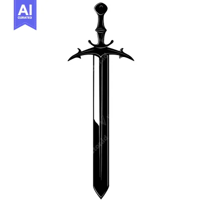 Aset desain premium: Black and White Silhouette of a Medieval Sword