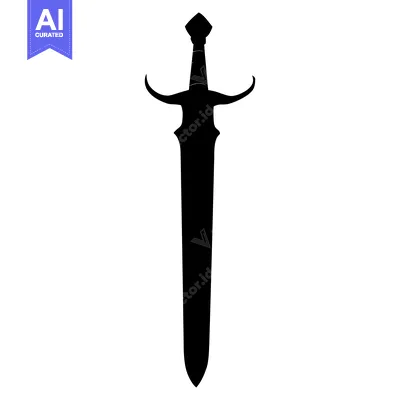 Aset desain premium: Black and white silhouette of a sword with a cross guard