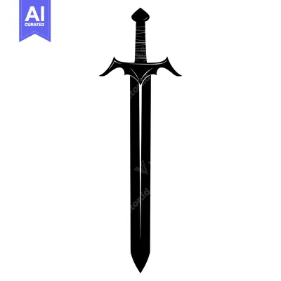 Aset desain premium: Black and White Silhouette of a Fantasy Sword