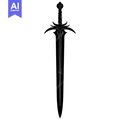 Popular premium asset: Black and white silhouette of a fantasy sword