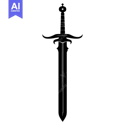 Aset desain premium: A Black Silhouette of a Sword with a Star-Shaped Pommel