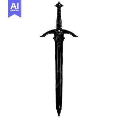 Aset desain premium: A Black and White Illustration of a Medieval Sword