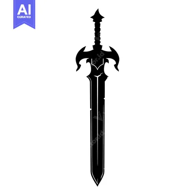 Aset desain premium: A Black and White Silhouette of a Fantasy Sword
