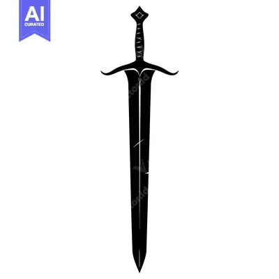 Aset desain premium: A black and white illustration of a medieval sword