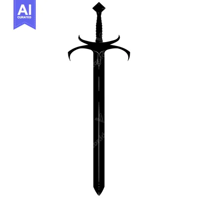 Black and white silhouette of a fantasy sword