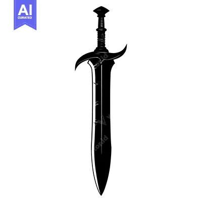 Aset desain premium: Black and White Silhouette of a Medieval Sword