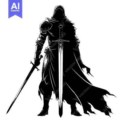 Aset premium populer: Silhouette of a Hooded Knight Holding a Sword