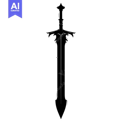 Aset desain premium: Black and White Silhouette of a Fantasy Sword