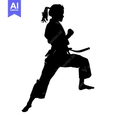 Aset premium populer: Silhouette of a female martial artist in a fighting stance