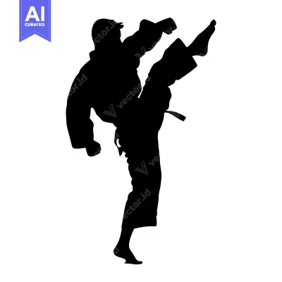 Premium design asset: Silhouette of a martial artist performing a high kick