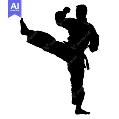 Aset premium populer: Silhouette of a Man Performing a Martial Arts Kick