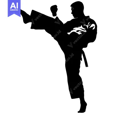 Premium design asset: Silhouette of a Male Martial Artist Performing a High Kick