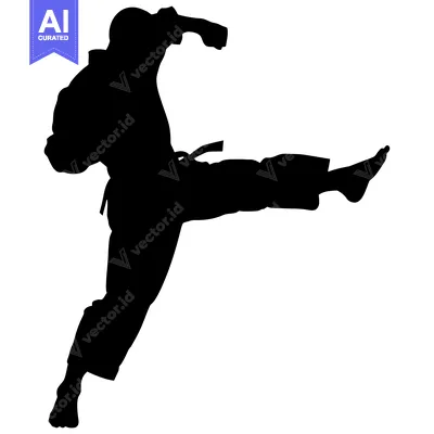 Aset desain premium: Silhouette of a martial artist performing a high kick